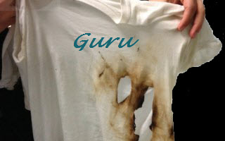 T-Shirt Burned With Guru Written On It