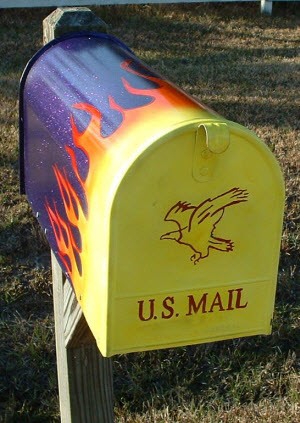 Mailbox with flames