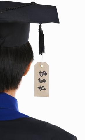 Graduate With Dollar Sign Tag Hanging From Cap