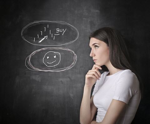 Woman Contemplating In Front Of Chalkboard