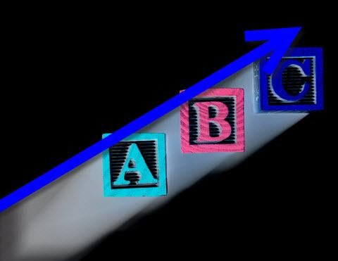 ABC blocks with blue arrow