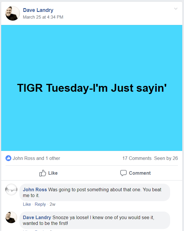 Facebook Post On TIGR Before It Took Off