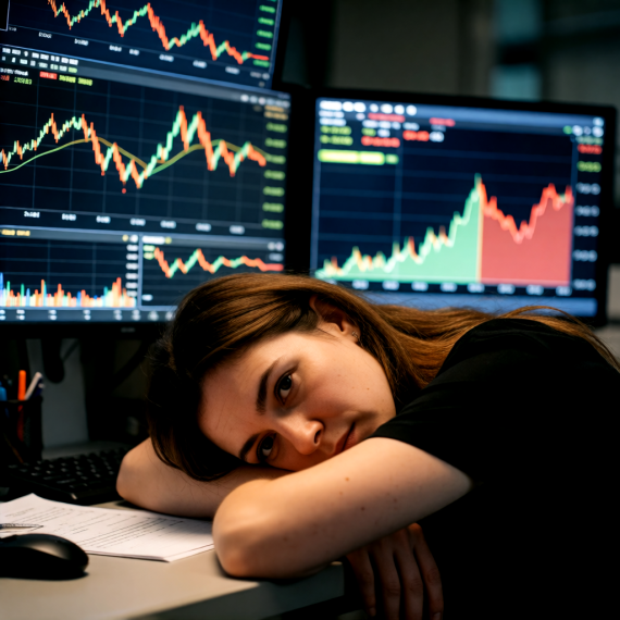 Bored Woman In Front Of Screens